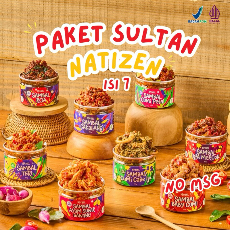 

Nambel - Paket Sultan Natizen - Sambal isi 7 - Semua Varian - NO MSG - Sambal Lauk