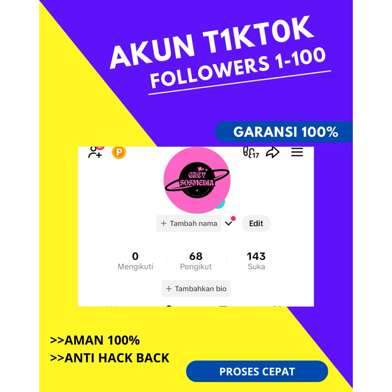 AKUN T1KT0K FRESH 1-100 FOLLOWERS AKTIF