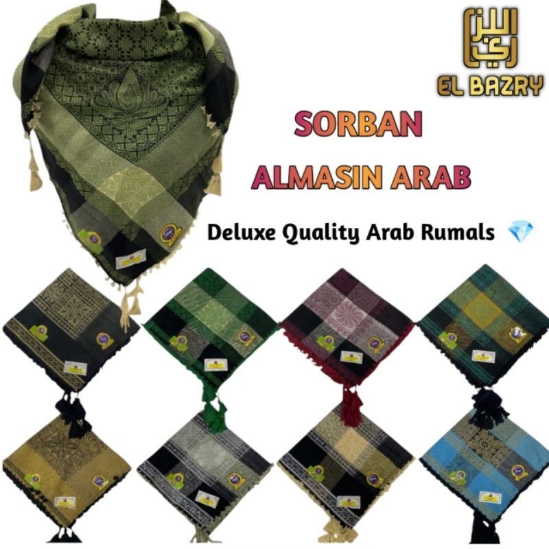 EL_BAZRY Surban Almasin Arab Rumbay|Sorban Segi Empat Original|Sorban Deluxe Quality Arab Rumals