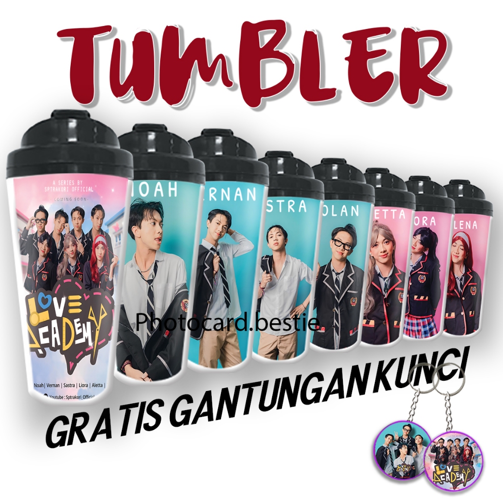 TUMBLER BOTOL MINUM LOVE ACADEMY SPTRAKORI,GRATIS GANTUNGAN KUNCI