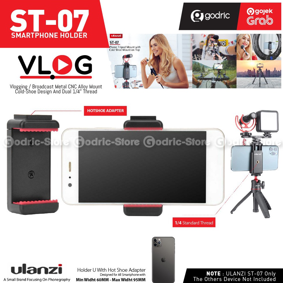 KODE K18X ULANZI ST7 Holder U Smartphone Tri Mount Phone Clip Cold Hot Shoe for Dudukan LED Mic HP