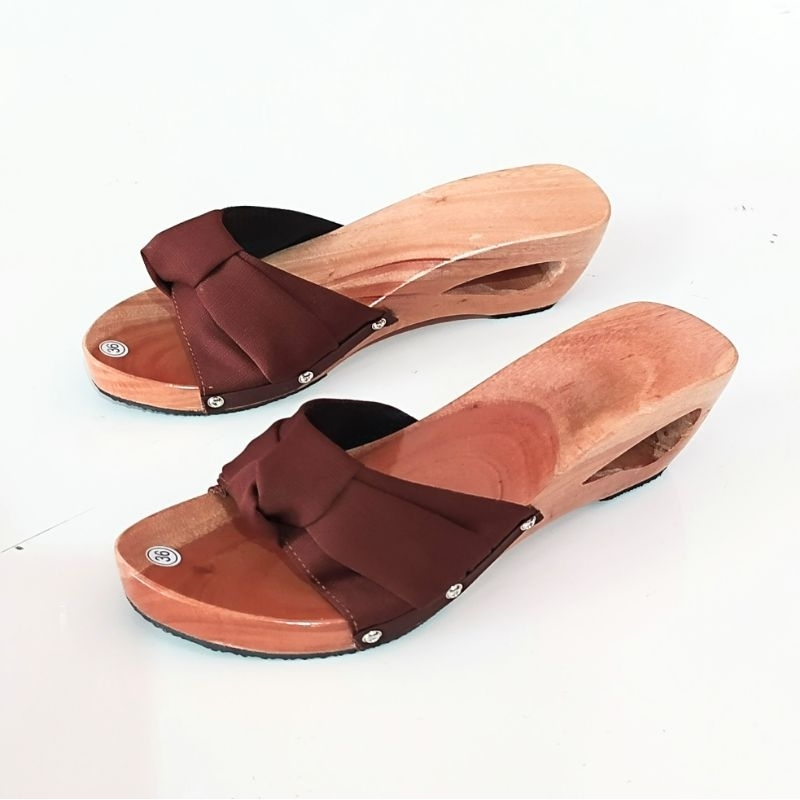sandal wedges wanita natural 5cm sanggul / sandal kelom geulis wedges / sandal wanita wedges / sanda
