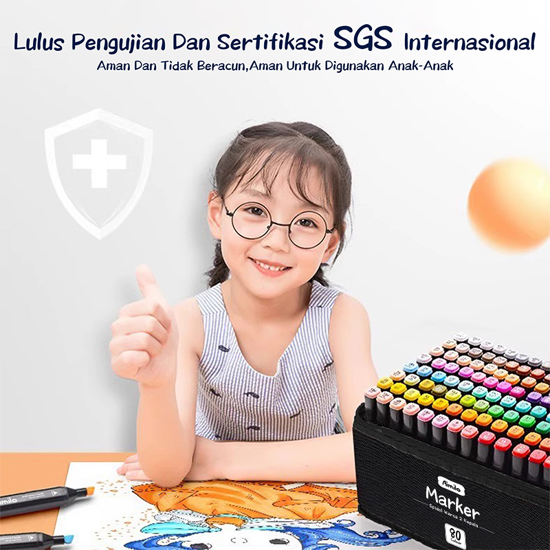 

D3W! Aimilo Spidol Warna Warni 1 Set Sketch Marker 2 Tip Touch Marker 48/60/80 Warna