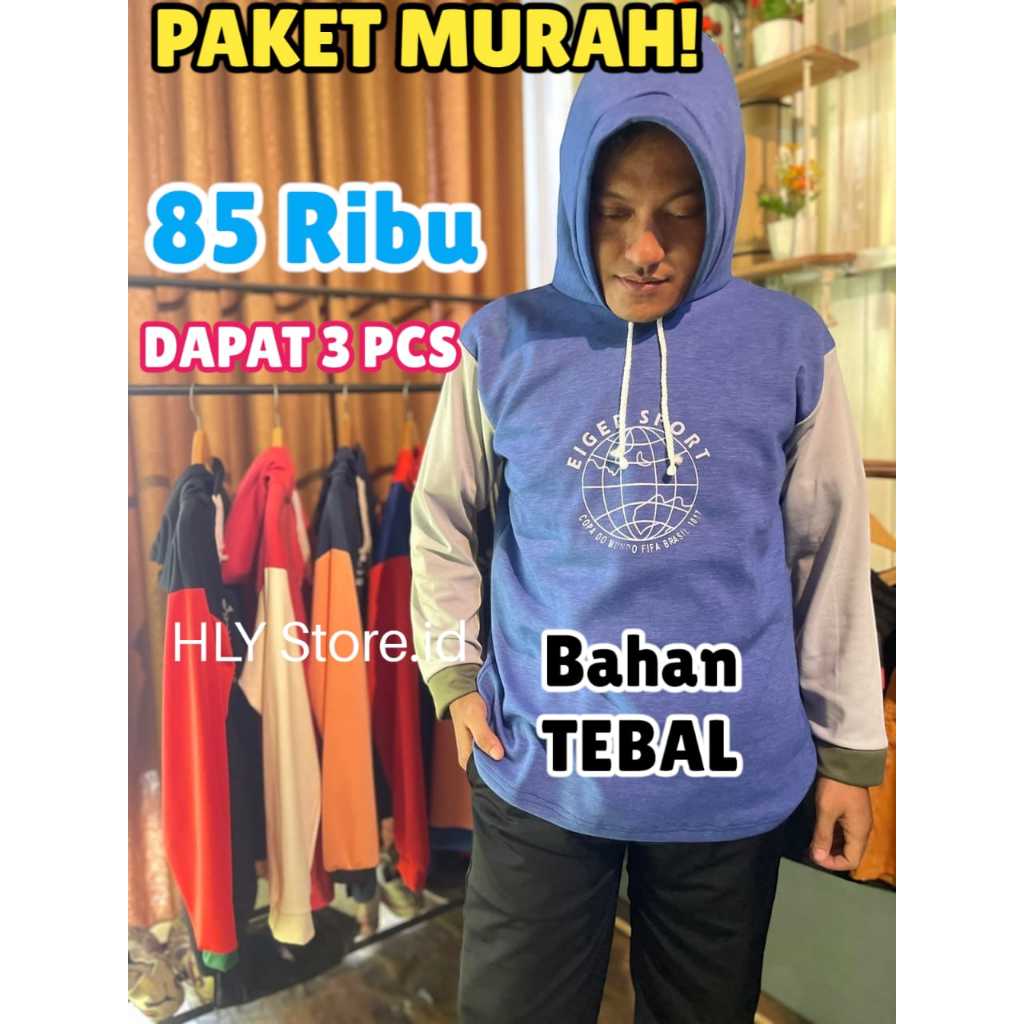 [Promo 3 Pcs] Kaos Sawah Lengan panjang Kupluk Topi Pria Wanita/Kaos Sawahan Lengan Panjang Kombinas