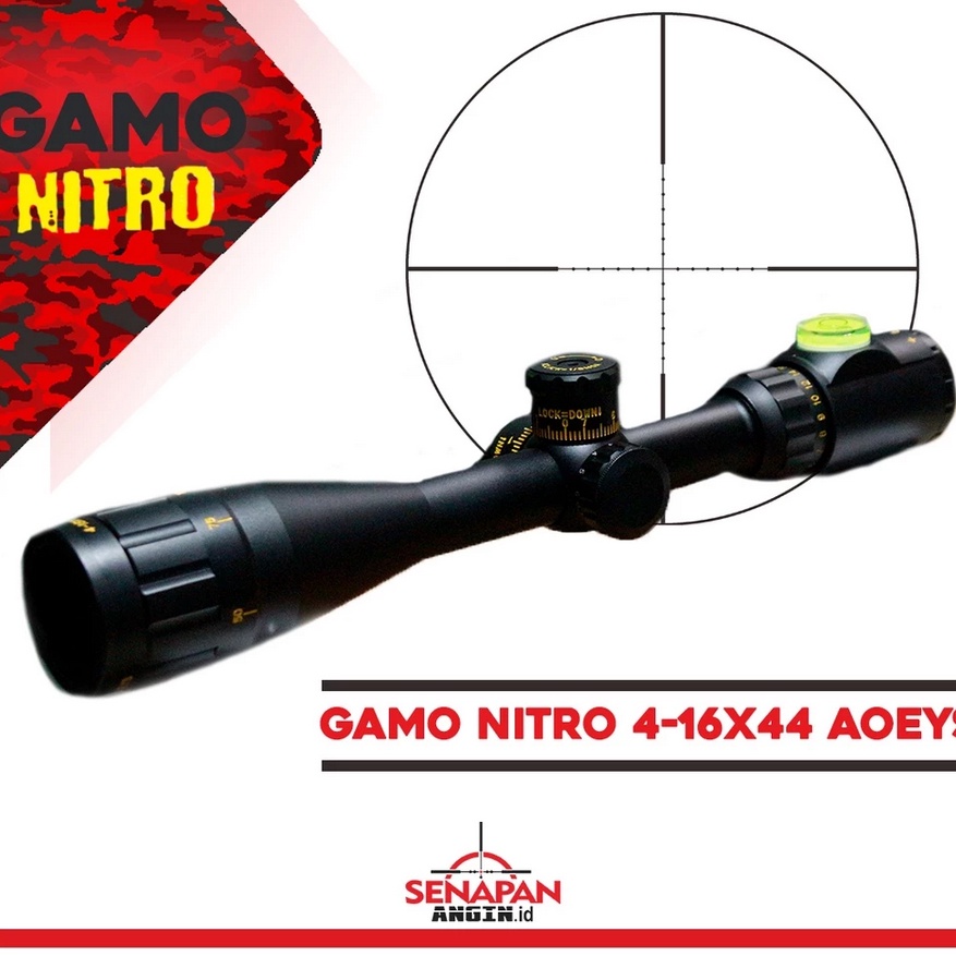 KODE E77X GAMO NITRO 416X44 AOE  TELESKOP TERLARIS TELESKOP GAMONITRO 416X44 AOE RETIKEL 2 WARNA  SU