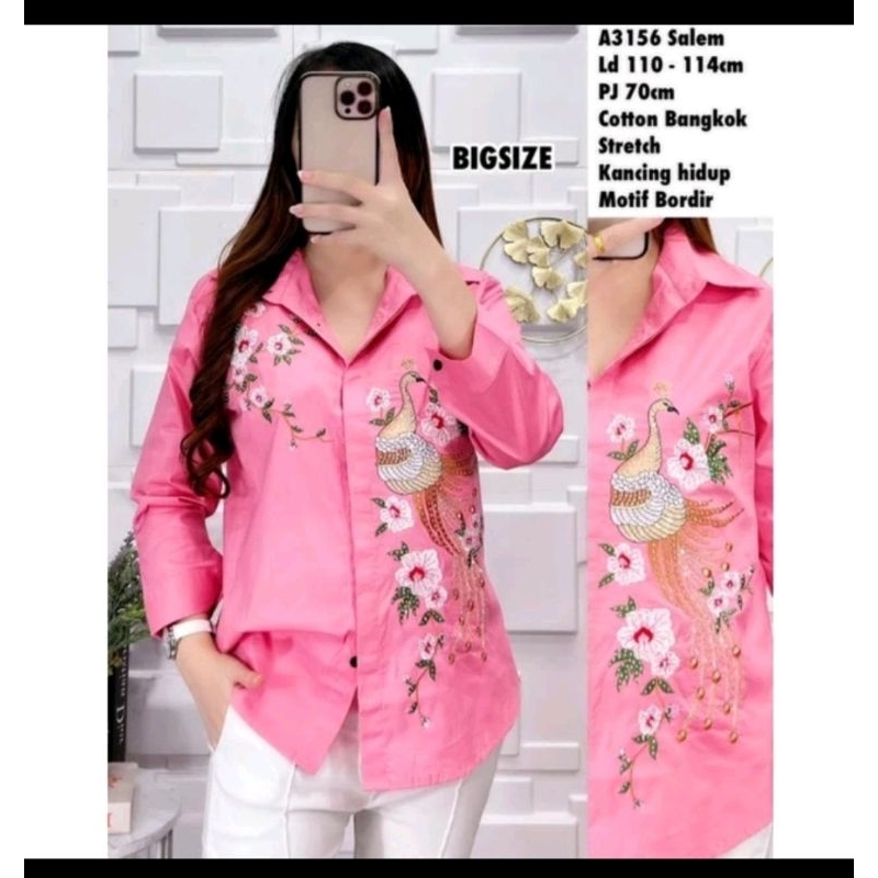 Kemeja katun atasan wanita motif bunga