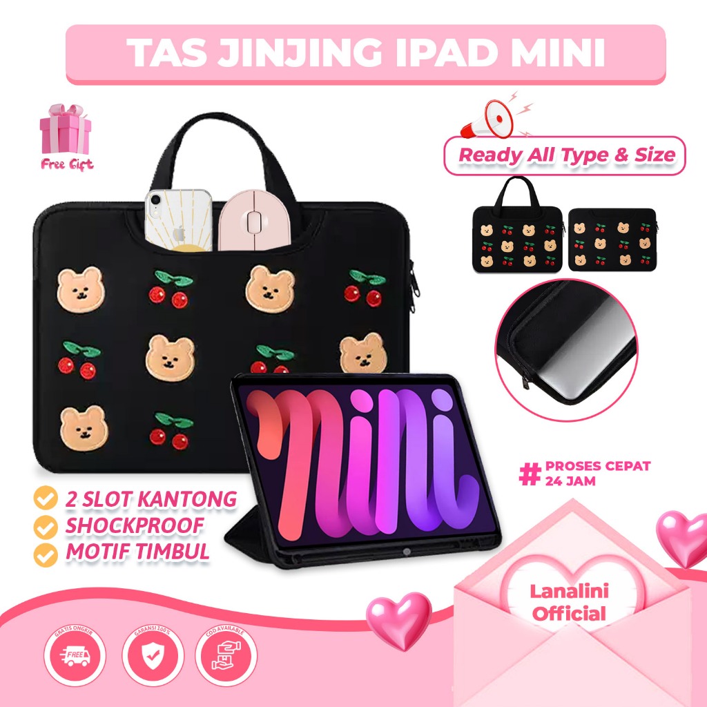 Sleeve Case iPad Mini 7 Pro 2024 2021 6 5 4 3 2 1 8.3 Inch 7th 6th Gen Tas Hand Bag Tali Pouch Chery