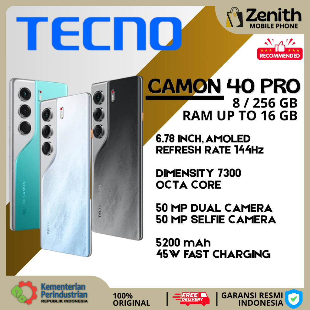 TECNO CAMON 40 PRO 5G 8/ 256 GB SMARTPHONE GARANSI RESMI TECNO RAM 8 GB - TECNO CAMON 40 PRO 5G