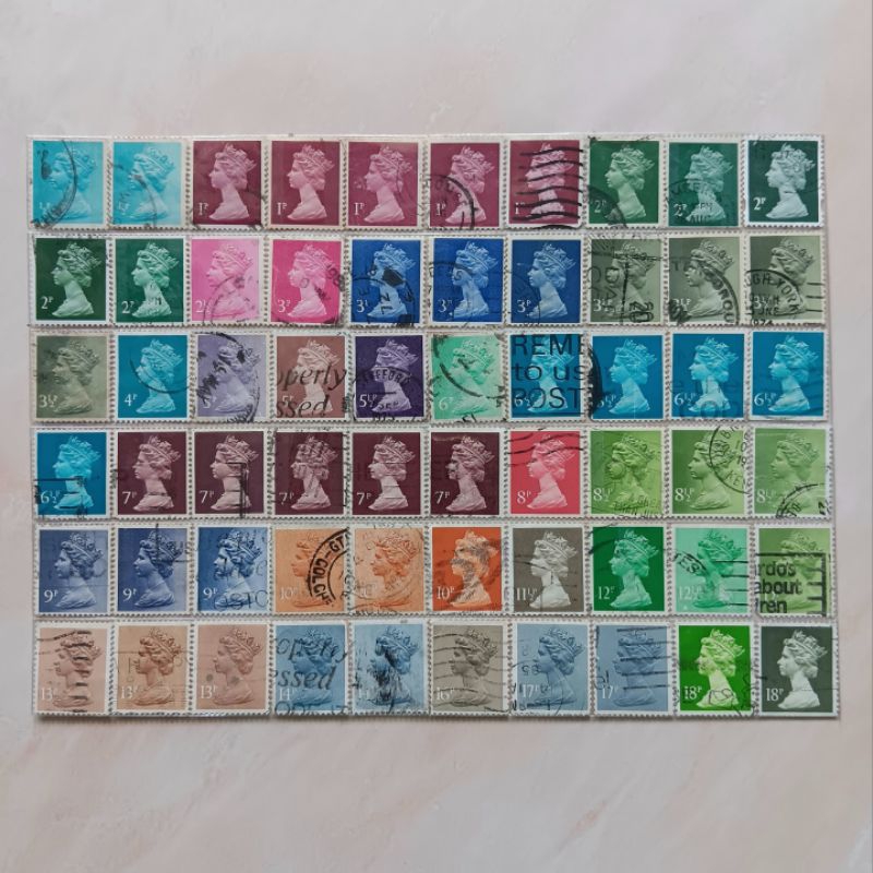 

(AB) Perangko Inggris Britania Raya Seri Queen Elizabeth II Tahun 1970an Set 60 pcs Used