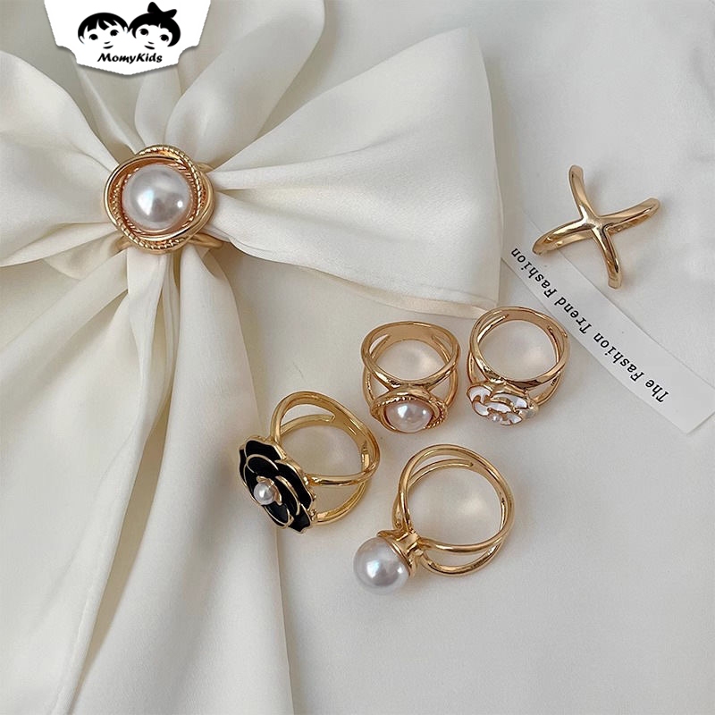 COD Ring Bunga Pearl Gold – Bros & Pin Syal Hijab Elegan Unik BRS14