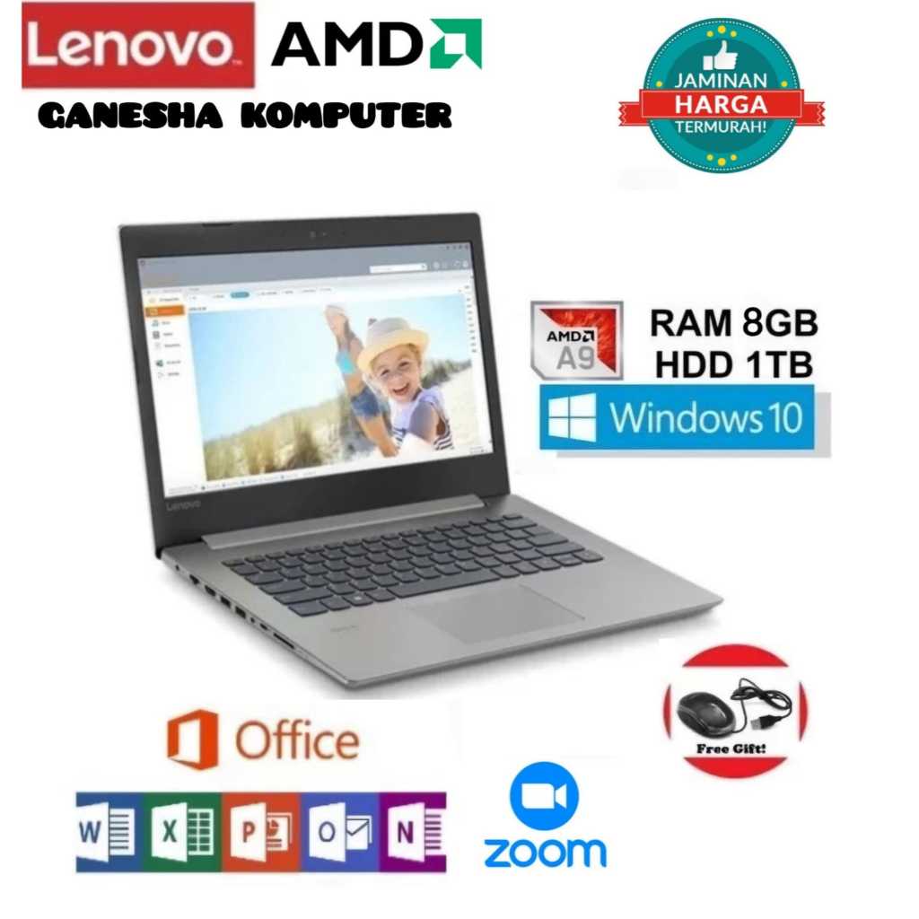 Laptop Murah Berkualitas LENOVO AMD A9/RAM 8Gb/SSD 512GB free mouse