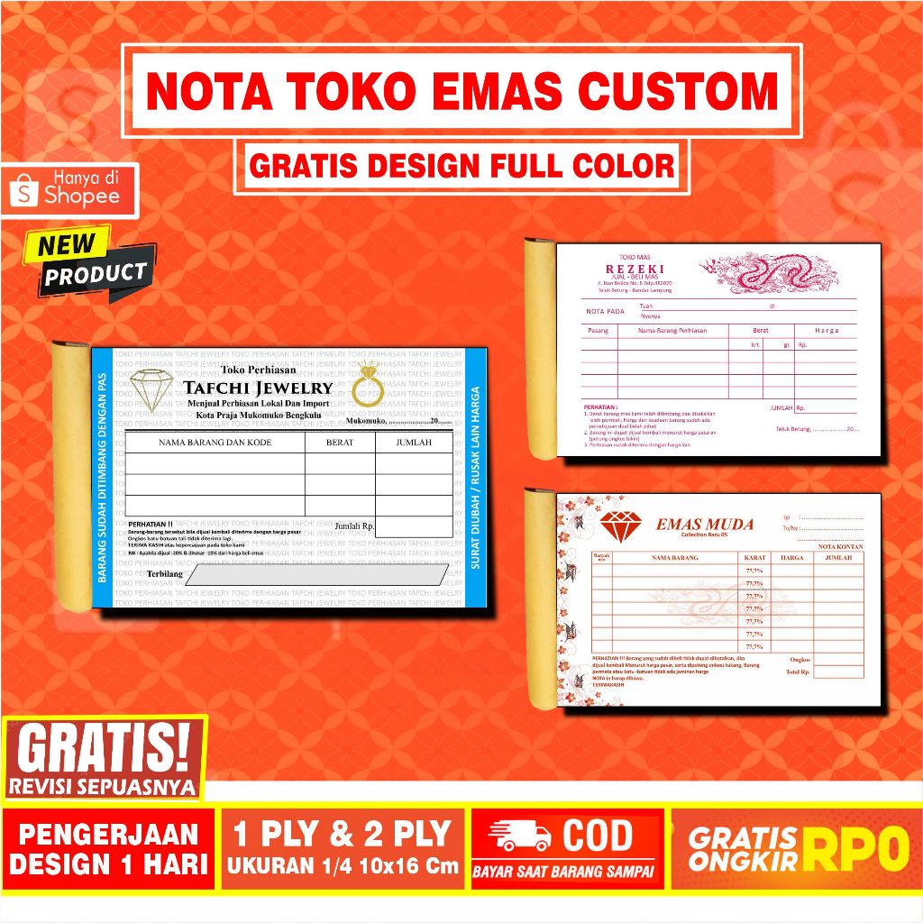 

cetak nota mas custom gratis design cocok untuk jual beli perhiasan mas