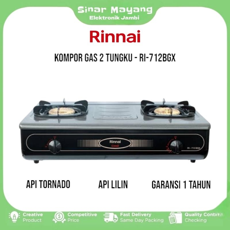 Kompor Gas RINNAI RI-721BGX/ Kompor Gas 2 Tungku Api Tornado Rinnai/ Garansi Resmi Rinnai