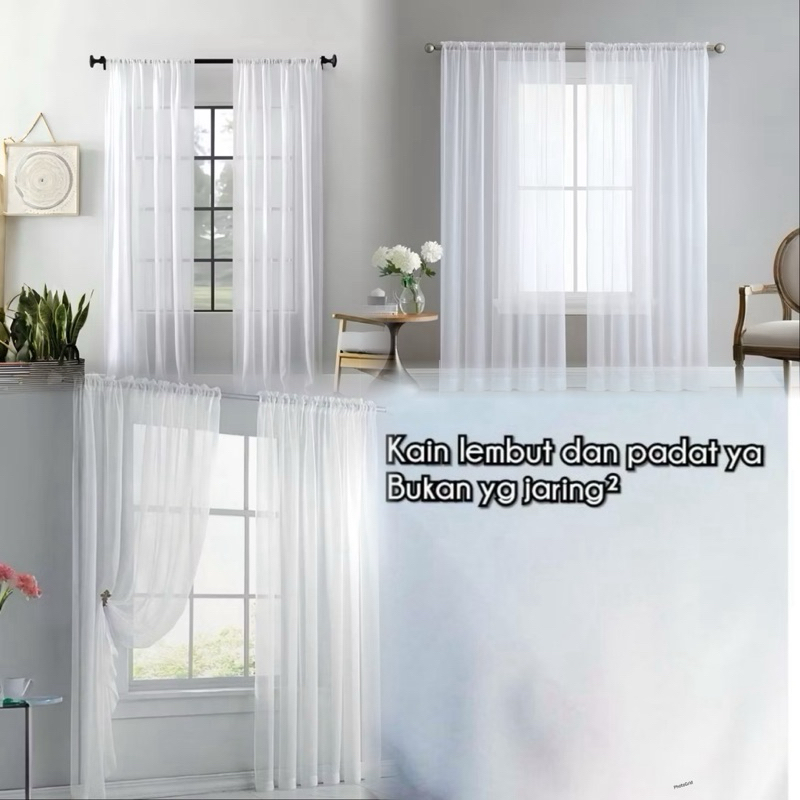 Gorden vitrase polos putih model serut dalaman hordeng lebar 2meter 3meter cantik minimalis