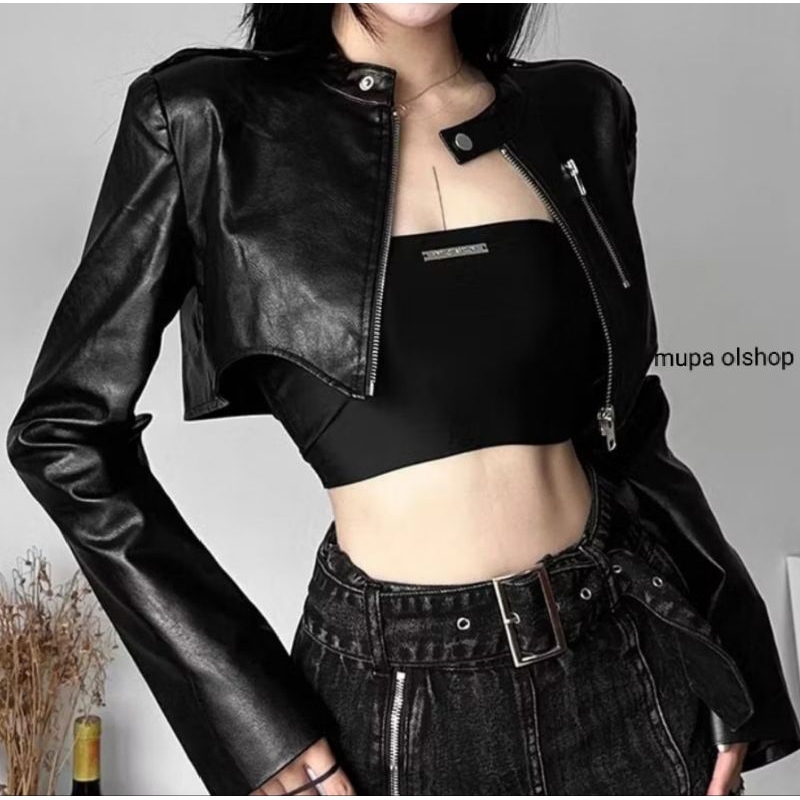 mupaolshop Jaket kulit / jaket kulit Korean style /jaket kulit hitam