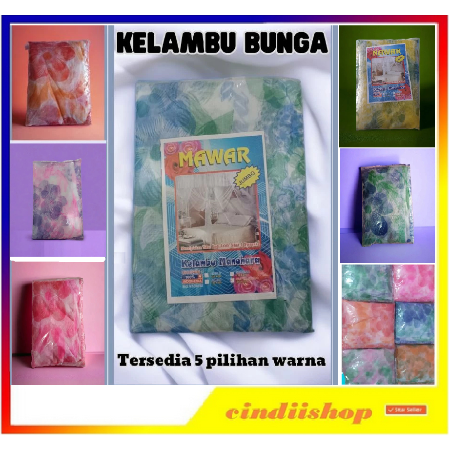 Kelambu Persegi Dewasa Motif Bunga Bebas Nyamuk dan Bahan Kimia