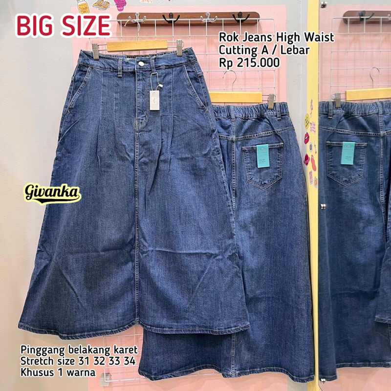 ROK JEANS HIGH WAIST // ROK CUTTING A // ROK LEBAR // ROK STRETCH // ROK PANJANG LEBAR // ROK BIG SI