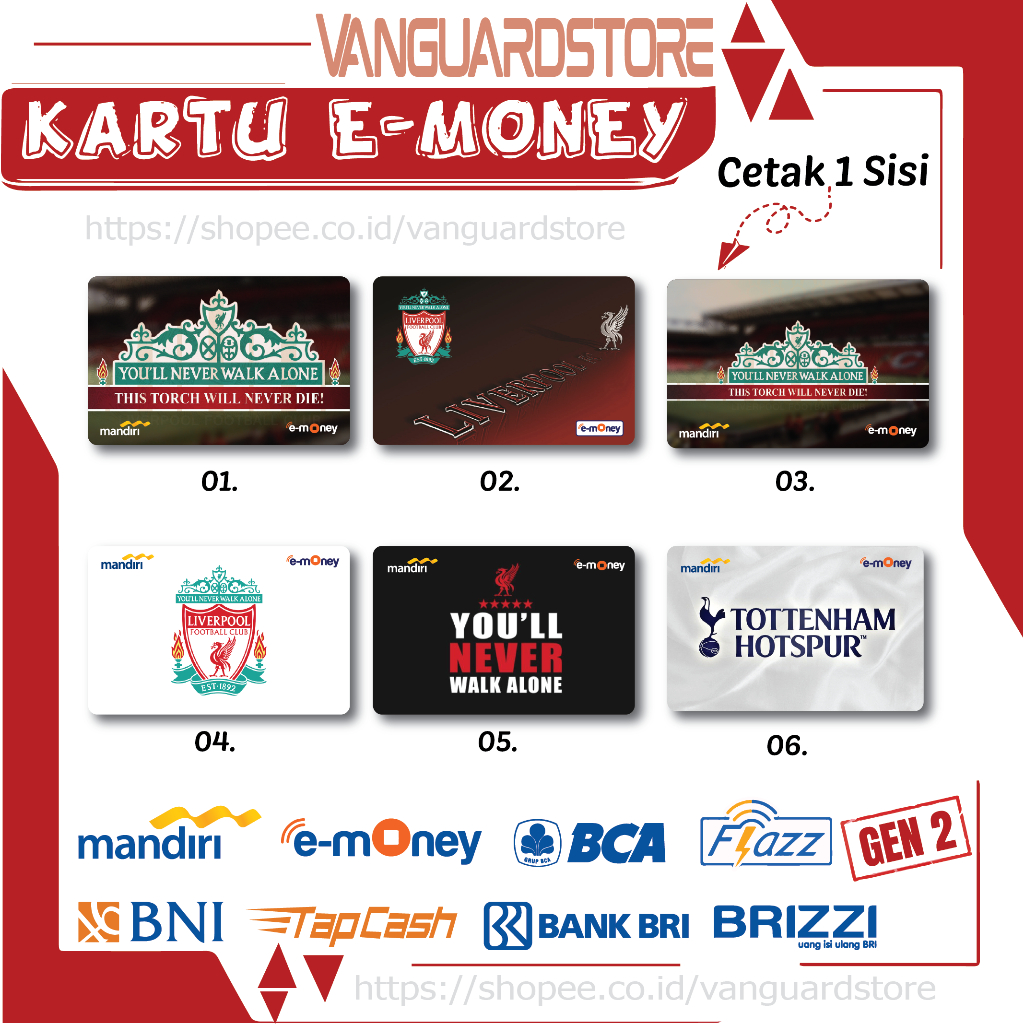 KARTU E MONEY E TOLL TOTT LIVERPOOL CLUB BOLA 39 EMONEY MANDIRI FLAZZ BCA BNI TAPCASH BRIZZI