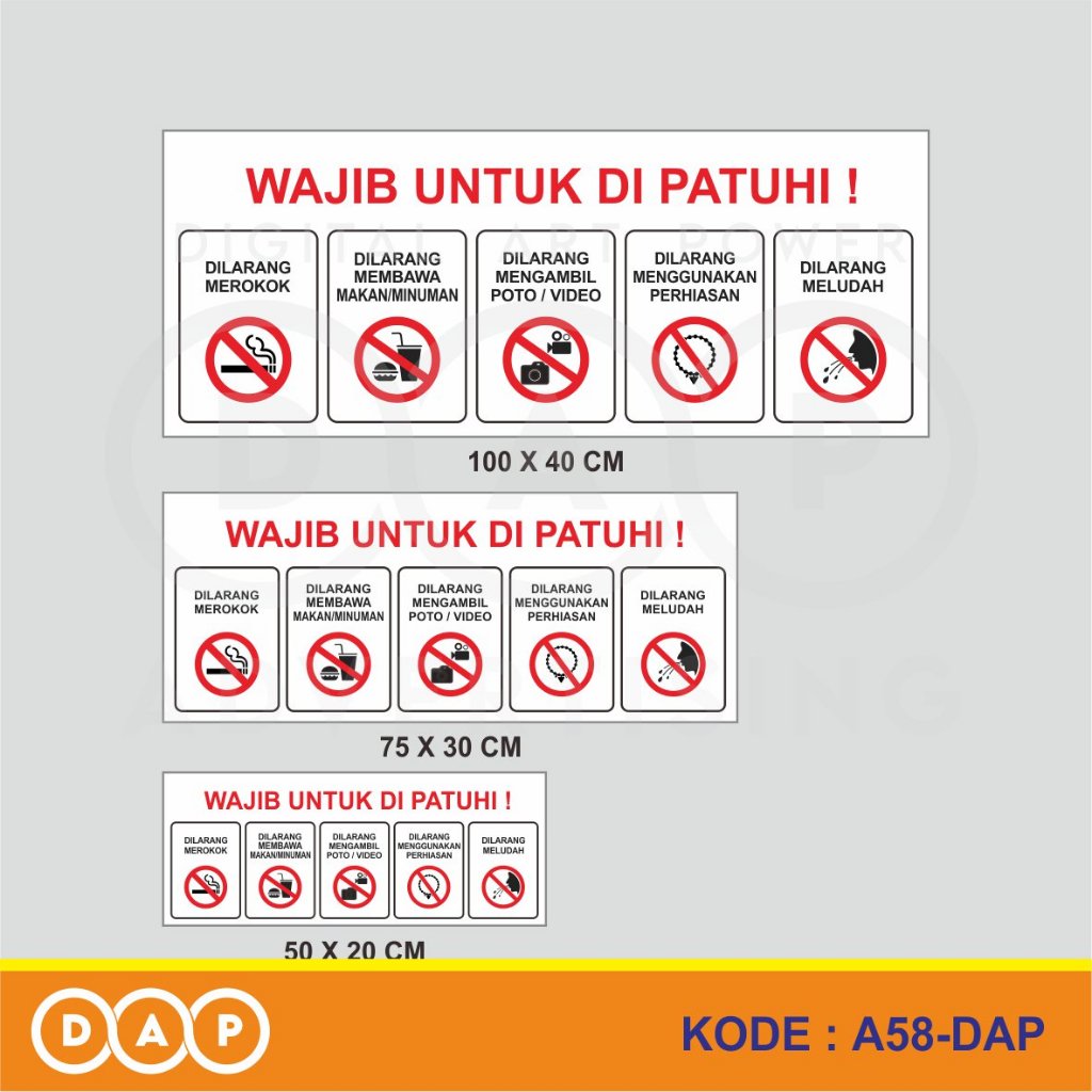 

A58 - Acrylic Sign, Stiker Akrilik Peraturan Wajib untuk Dipatuhi, Tahan Air, Murah, Bisa Custom