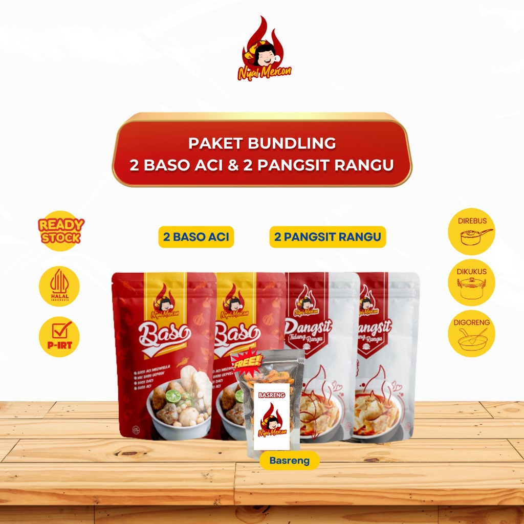 

Nyai Mercon - Paket 2 Baso Aci Nyai Mercon dan 2 Pangsit Rangu Nyai Mercon Makanan Instan Free Basreng