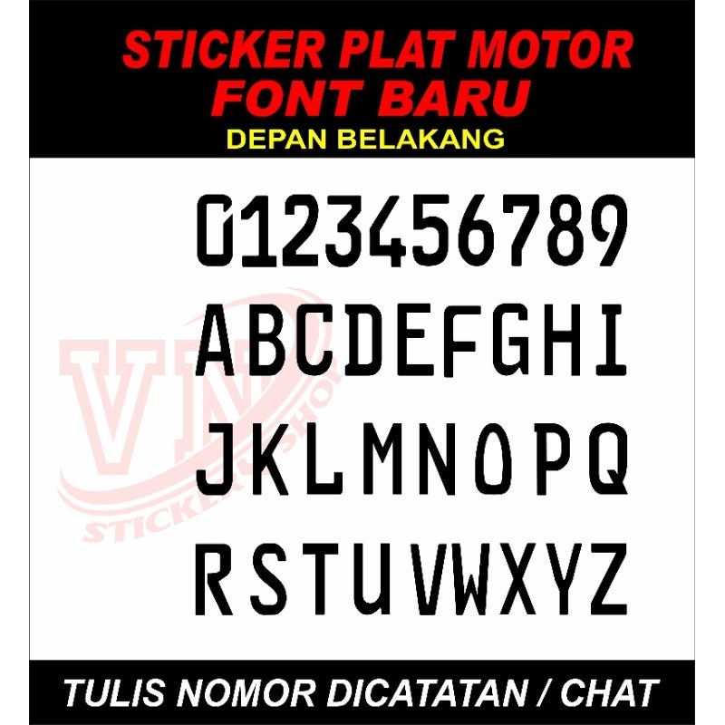 STICKER PLAT MOTOR FONT BARU