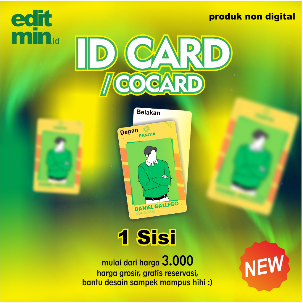

Cetak ID Card / Cocard / Kartu Nama / Kartu pengenal