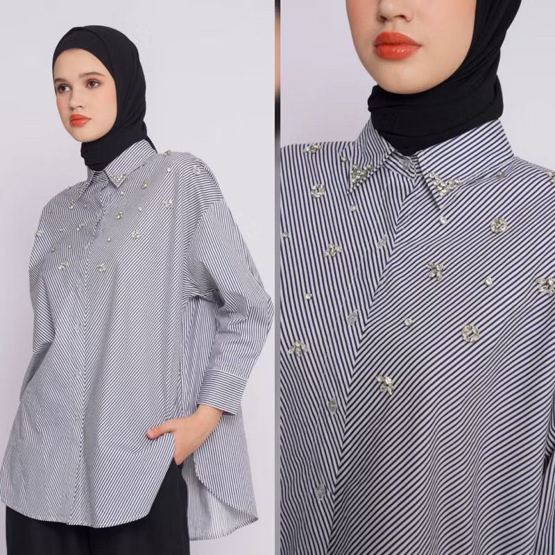 PRELOVED ALEZA GRACE SHIRT NAVY || ALEZA LABEL