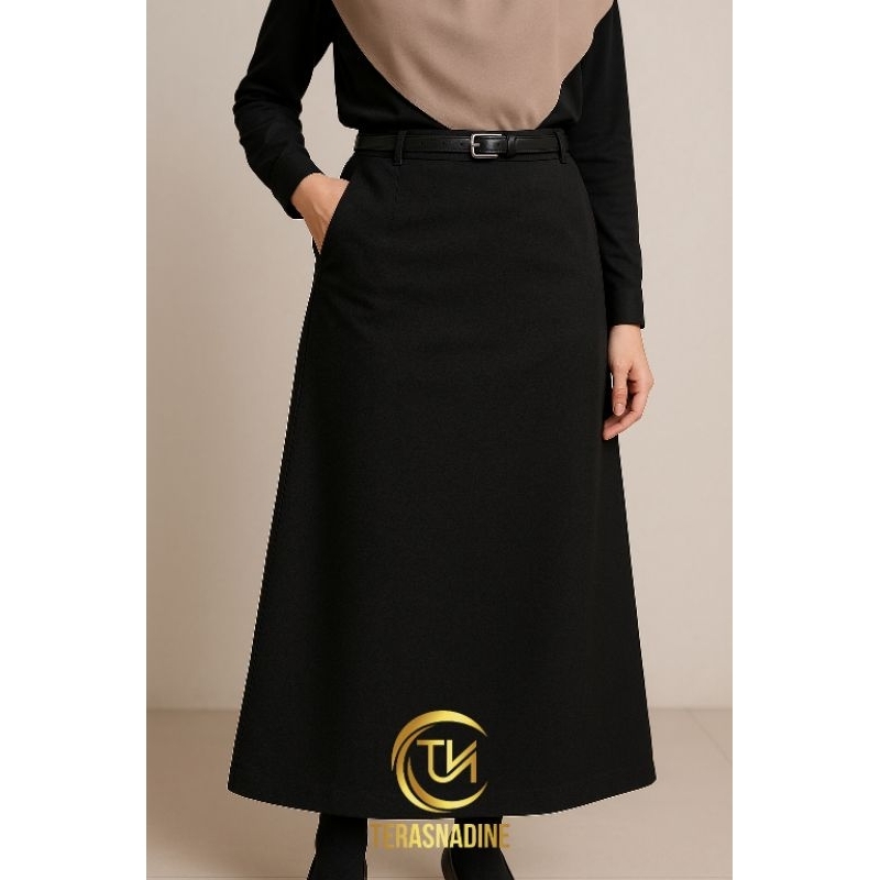Rok Hitam Panjang Cellia 5532 / Rok Span A Line Hitam / Rok Kerja Hitam / Rok Hitam Panjang Polos / 