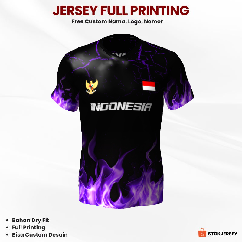 Kaos Jersey Futsal Hitam Ungu Motif Abstrak Api 600 - Jersey Olahraga Custom