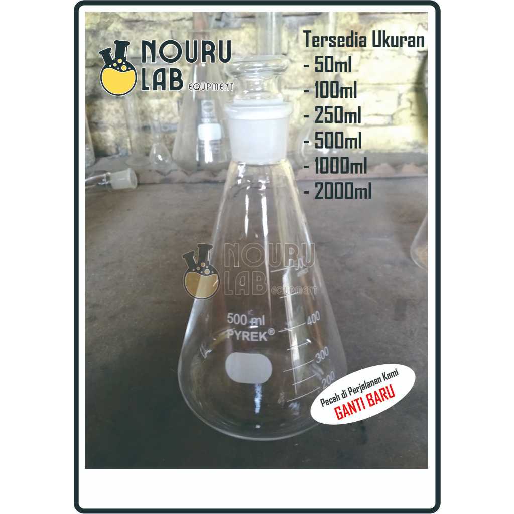 ERLENMEYER FLASK PYREX DENGAN TUTUP KACA