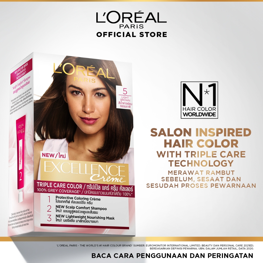L'Oreal Paris Excellence Creme Triple Care Hair Color #5 Light Brown (Cat / Pewarna Rambut Permanen)