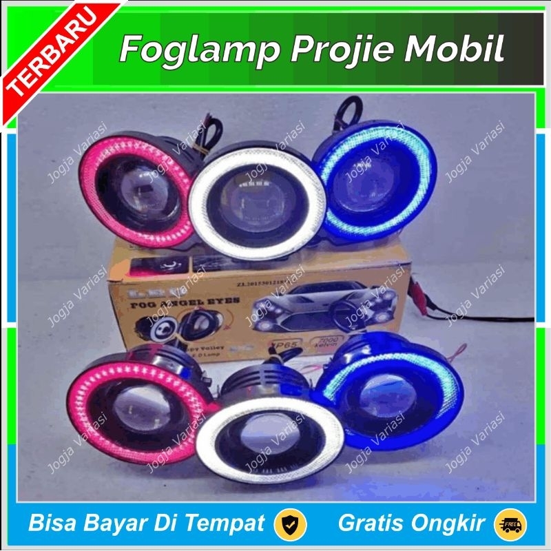 FOGLAMP MOBIL PROJIE LED ALA DEVIL MOBIL TEMBAK PROJEKTOR + ANGEL EYES 89 MM 89MM NON BILED FOG LAMP