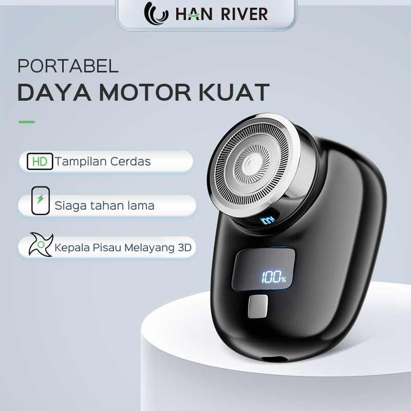 HAN RIVER Alat Cukur Kumis Dan Jenggot Portabel Untuk Bepergian Kepala Pisau 3D Mini Shaver