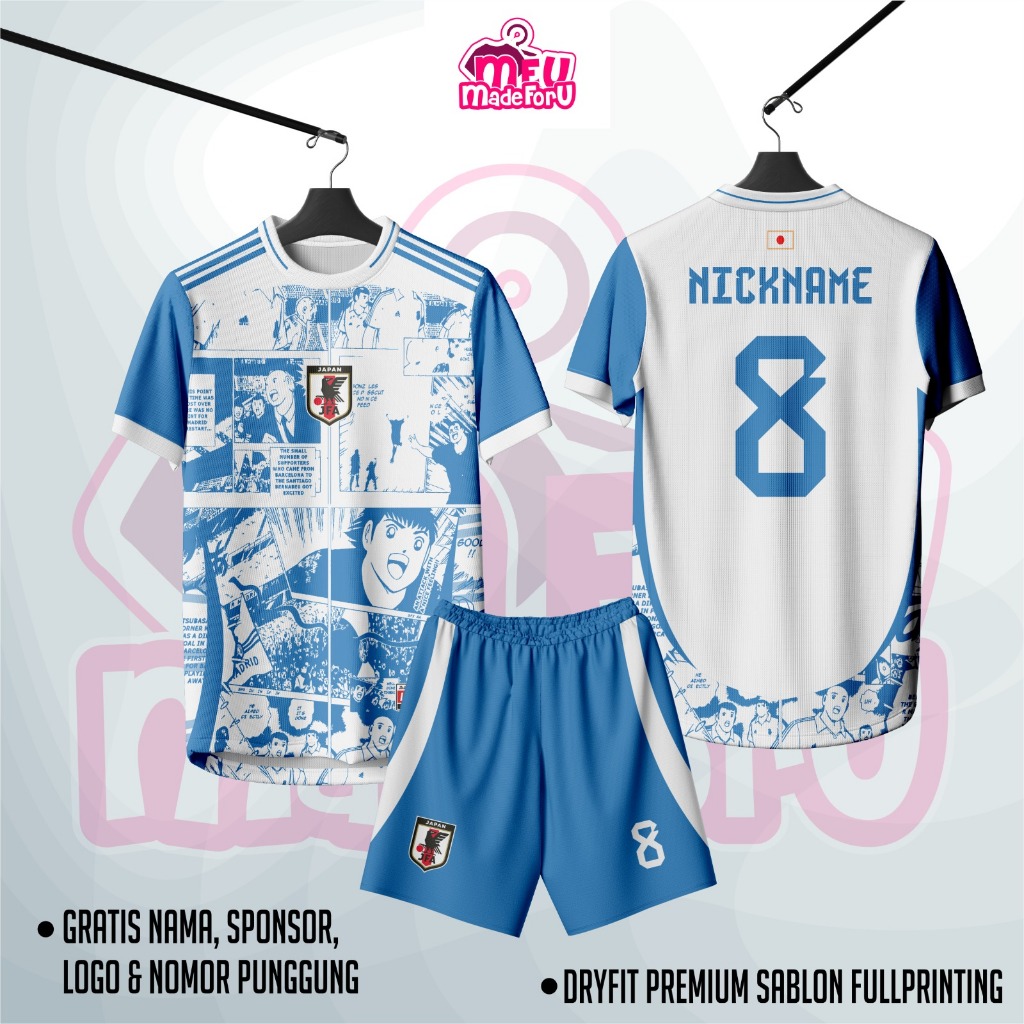 Jersey Baju Wanita/Pria CAPTAIN TSUBASA BIRU Edition Pastel Custom Zumba, Badminton, Tennis, Futsal,