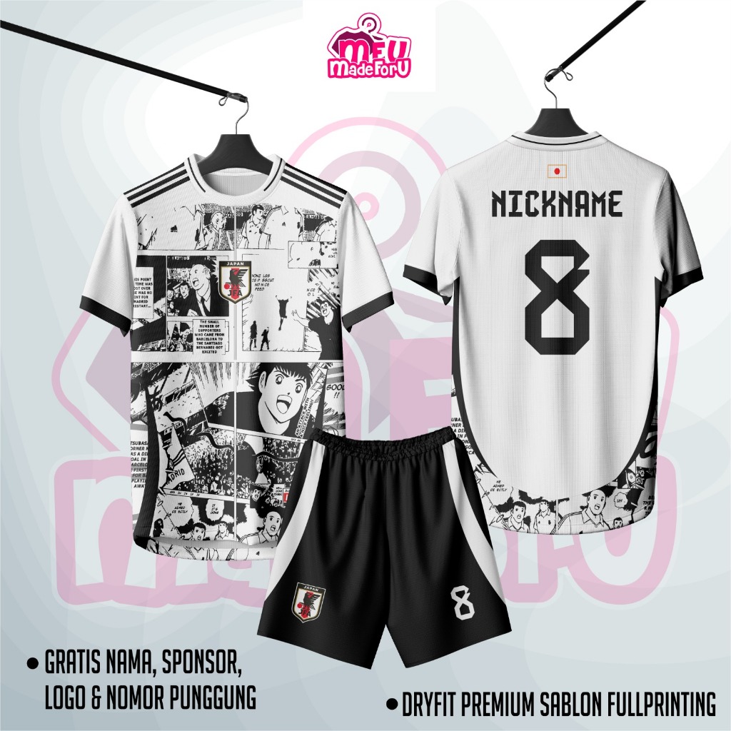 Jersey Baju Wanita/Pria CAPTAIN TSUBASA HITAM PUTIH Edition Pastel Custom Zumba, Badminton, Tennis, 
