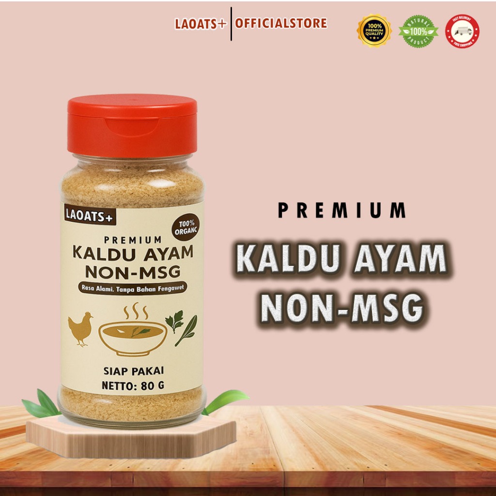 

Kaldu Ayam Non MSG LAOATS+ 80g Tanpa Pengawet & Penyedap Buatan 100% Organik Siap Pakai