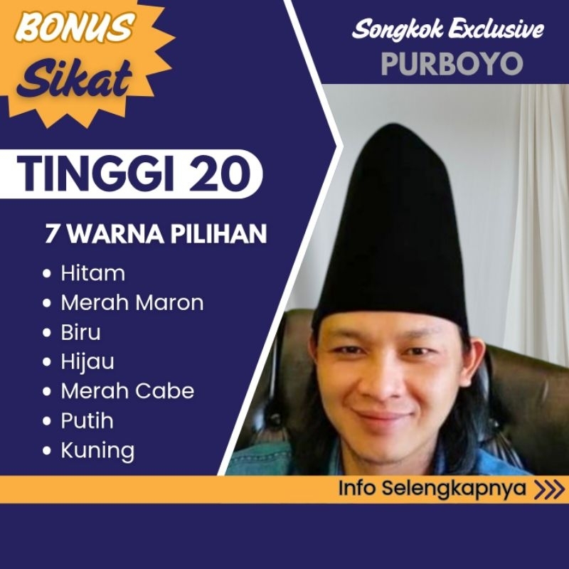 Peci Tinggi 20 cm - Bludru Halus Berkualitas Premium Model AC - Songkok Purboyo Kopiah Polos