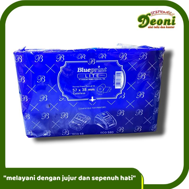 

BLUEPRINT Kertas Thermal Paper / Kertas Print Kasir 57 x 38 mm Coreless ( 1pack / 10roll )
