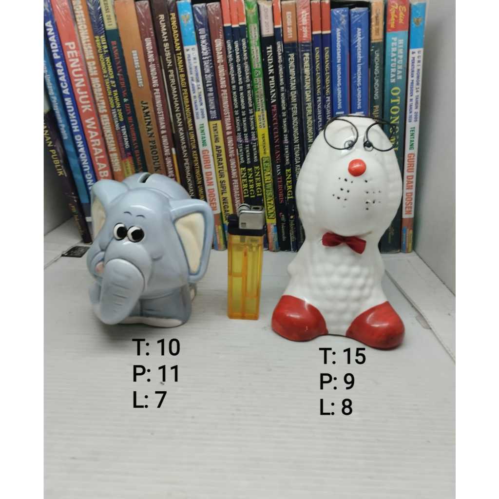 VINTAGE PAJANGAN HIASAN CELENGAN KERAMIK PORSELIN GAJAH DAN BONEKA JEPANG