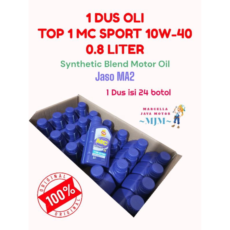 GROSIR 1 DUS ISI 24 BOTOL OLI TOP1 MC SPORT 10W-40 JASO MA2 800ML OLI MOTOR TOP 1 ORIGINAL MURAH OLI