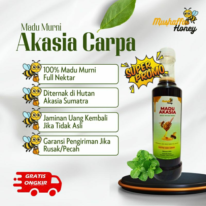 

Madu Mushaffa Akasia Carpa 100% Murni Tanpa Campuran Netto 500 Gram