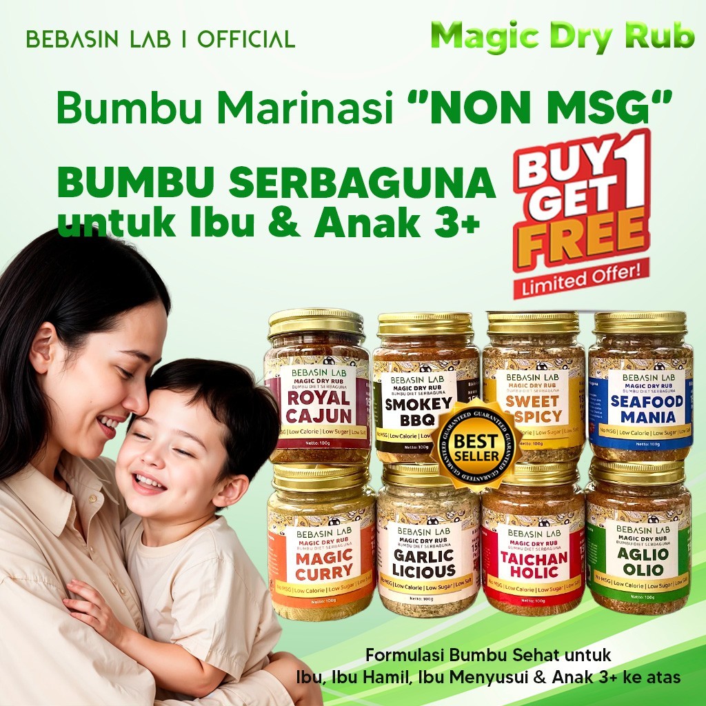 

Magic Dry Rub - Bumbu Marinasi Non MSG Sehat & Halal | Bumbu Instan Ibu & Anak 3 Tahun+, Tanpa Pengawet, Cocok untuk Daging, Ayam & Menu Harian Anak | Kaldu Mpasi Bayi Non Msg