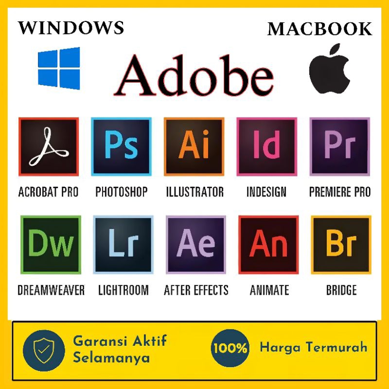 (Windows & Mac) Adobe Photoshop, Illustrator, After Effects, Lightroom, Priemere Pro, Indesign, Acro