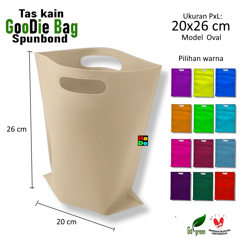 

Tas Kain Spunbond Goodie Bag Ukuran S= 20x26 Model Oval Polos Kantong Belanja Lipat , Souvenir Ulang tahun anak , Hampers tile Pernikahan , Kemasan Promosi Haji Umroh Pengajian Yasin kecil mini murah 100% Ramah Lingkungan Pengganti Plastik / Paper bag