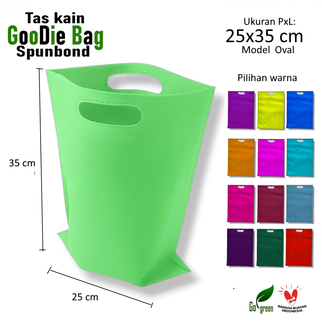 

Tas Kain Spunbond Goodie Bag Ukuran M= 25x35 Model Oval Polos Kantong Belanja Lipat , Souvenir Ulang tahun anak , Hampers tile Pernikahan , Kemasan Promosi Wisuda Haji umroh Pengajian Yasin Mukena murah 100% Ramah Lingkungan Pengganti Plastik / Paper bag