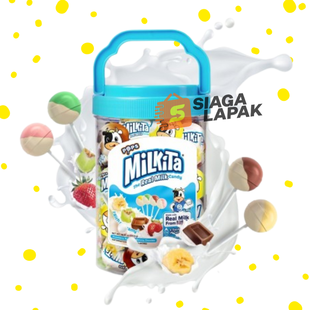 

Milkita 1 TOPLES Permen Lollipop Susu Jar Assorted Aneka Rasa Stroberi Melon Coklat