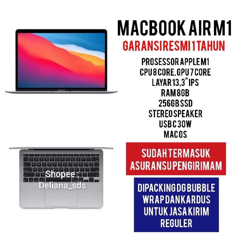 Macbook Air M1 8GB/256GB SSD Bergaransi Laptop Macbook Air M1