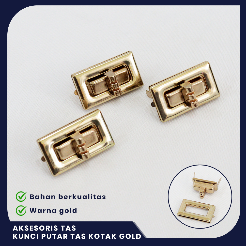 KUNCI PUTAR TAS KOTAK WARNA GOLD - AKSESORIS TAS/BAHAN BAKU TAS