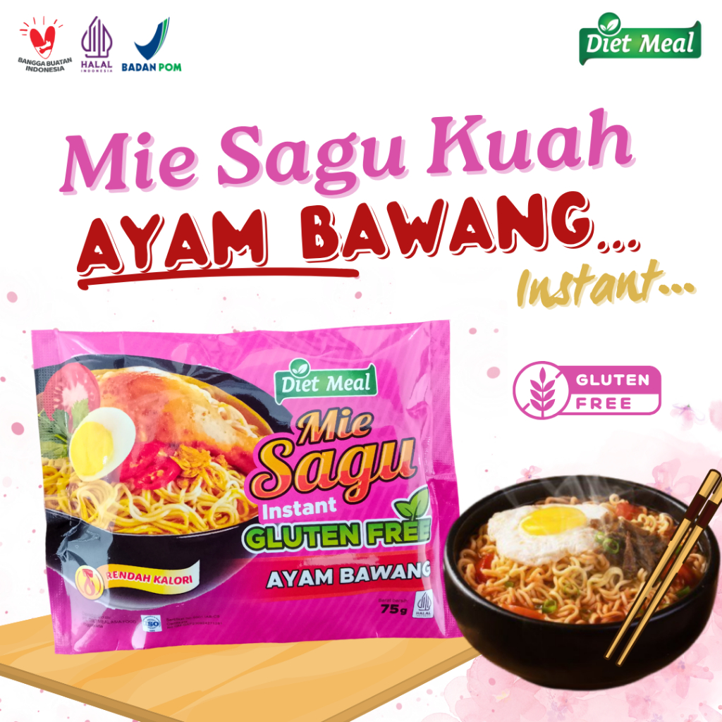 

Mie SAGU Dietmeal GLUTEN FREE Rasa AYAM BAWANG 65KCAL