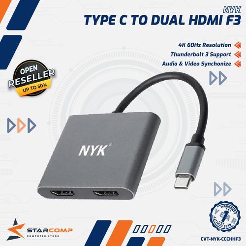 NYK Converter Type C to 2 HDMI Adapter USB C to Dual HDMI - F3
